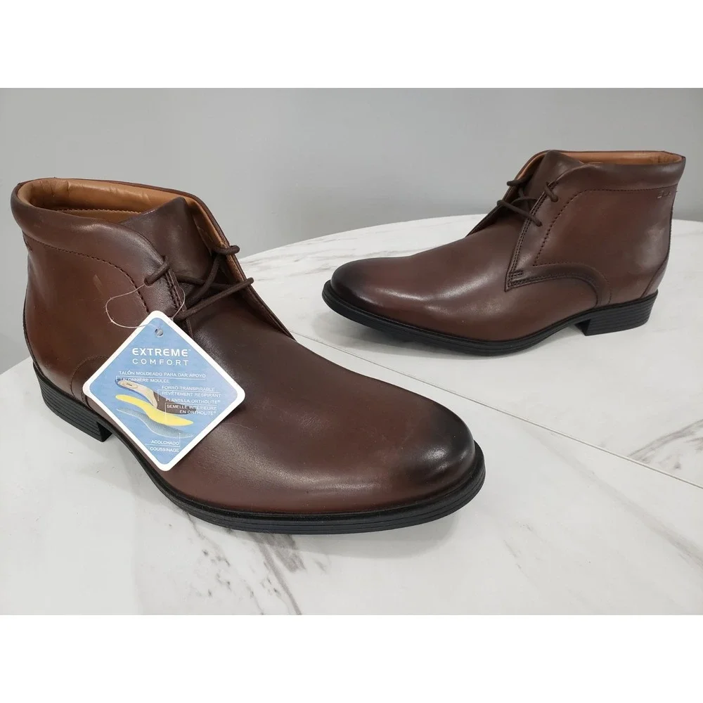 NEW NO BOX SIZE 9.5 -Clarks Whiddon Mid Mens BROWN Leather Lace Up Chukkas Boots